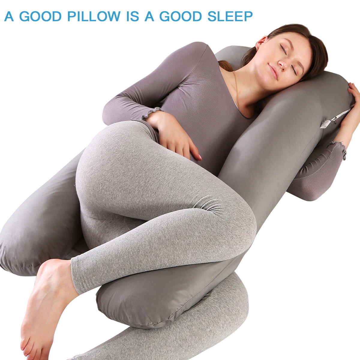 Topchances Pregnancy Pillow Maternity Belly Contoured Body with Cotton Cover Grey