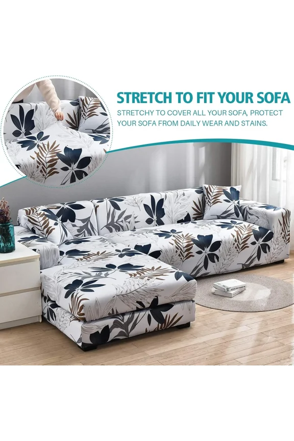 Sectional Couch Covers, L Shape Sofa Slipcover for 3+3 Seat Couch, Universal Stretch Furniture Protector with 4pcs Pillowcase (Maple Leaf)