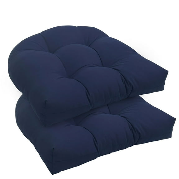 Topchances Set of 2 Tufted Universal Chair Cushions, Waterproof Outdoor/Indoor Chair Seat Pads, 19" x 19", Navy Blue