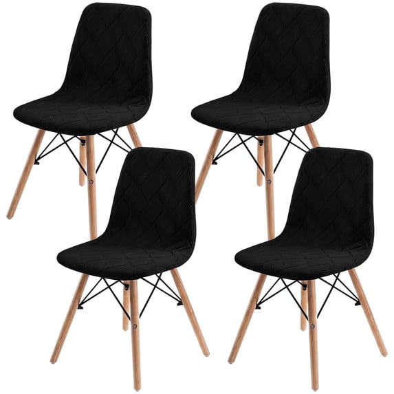 Topchances Shell Chair Covers Set of 4, Stretch Armless Chair Protector Jacquard Slipcovers for Dining Room Kitchen Living Room, Black