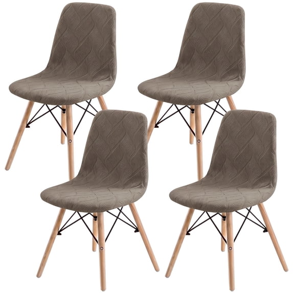 Topchances Shell Chair Covers Set of 4, Stretch Armless Chair Protector Jacquard Slipcovers for Dining Room Kitchen Living Room, Brown