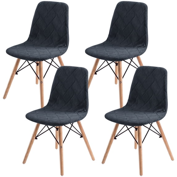 Topchances Shell Chair Covers Set of 4, Stretch Armless Chair Protector Jacquard Slipcovers for Dining Room Kitchen Living Room, Dark Gray