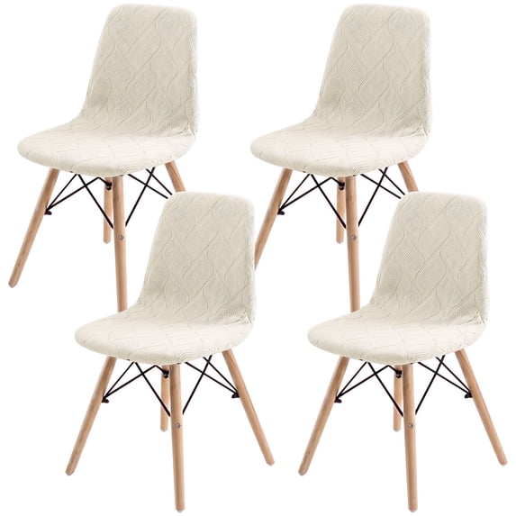 Topchances Shell Chair Covers Set of 4, Stretch Armless Chair Protector Jacquard Slipcovers for Dining Room Kitchen Living Room, Off-white