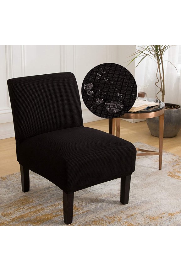 Slipper Chair Slipcover Stretch Armless Chair Protector Accent Chair Cover Elastic Spandex Modern Solid Home Decor, Black