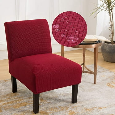 Topchances Slipper Chair Slipcover Stretch Armless Chair Protector Accent Chair Cover Elastic Spandex Modern Solid Home Decor, Wine Red