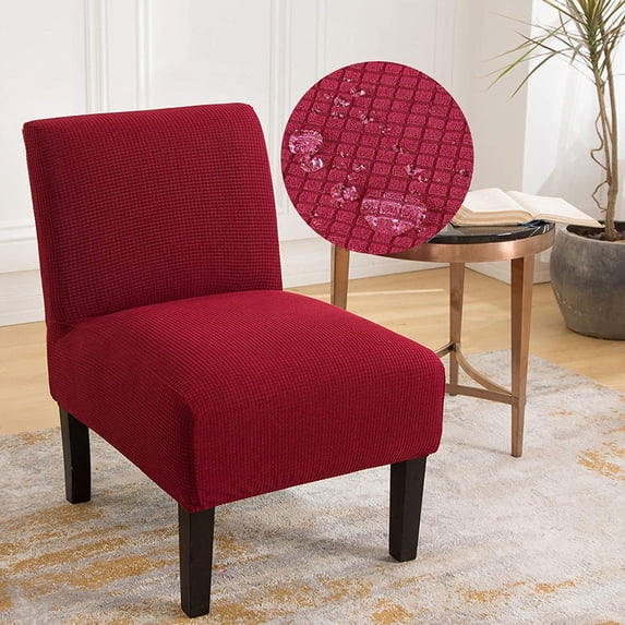 Topchances Slipper Chair Slipcover Stretch Armless Chair Protector Accent Chair Cover Elastic Spandex Modern Solid Home Decor, Wine Red