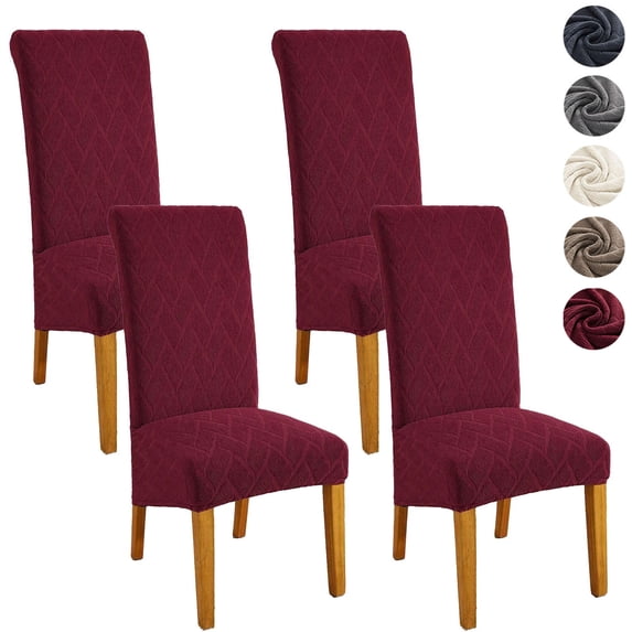 Topchances Stretch Dining Chair Covers Set of 4, Jacquard High Back Parsons Chair Slipcovers for Dining Room Kitchen Restaurant Hotel, Wine Red