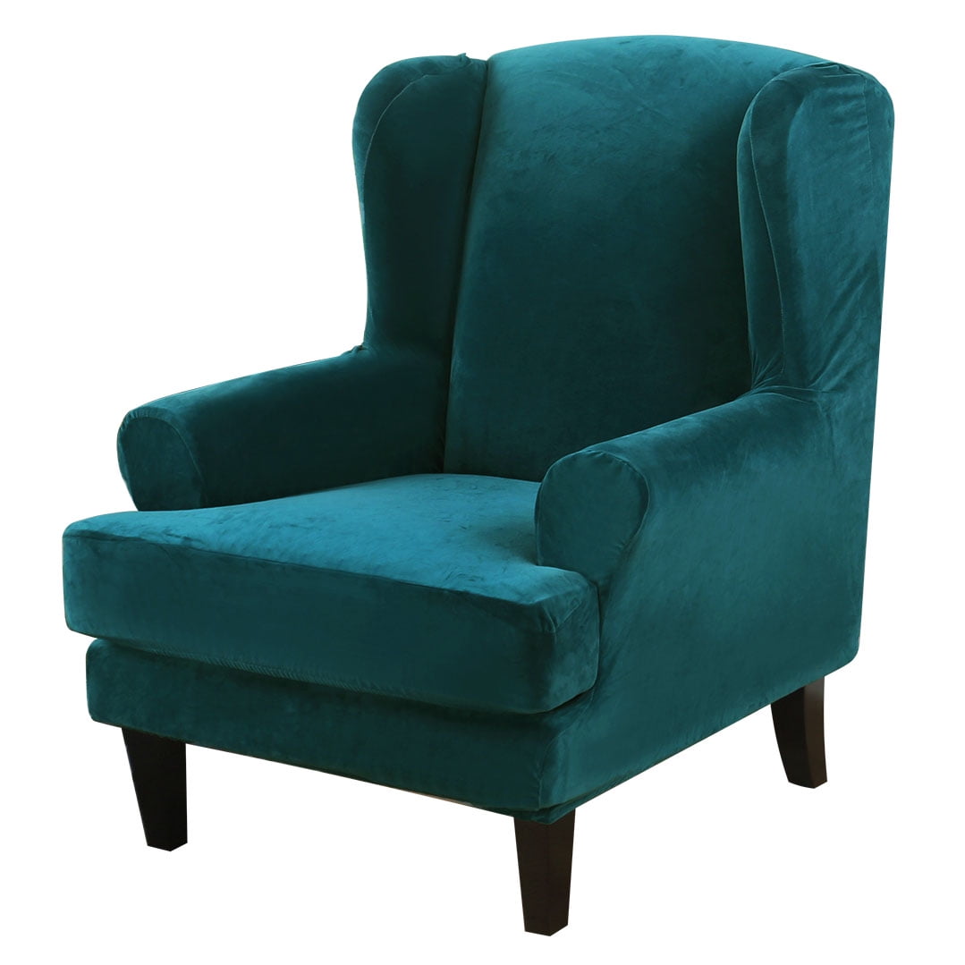Topchances Stretch Wingback Chair Sofa Slipcover 2-Piece Velvet Plush Sofa Cover Furniture Protector Couch Soft with Elastic Bottom, Blue