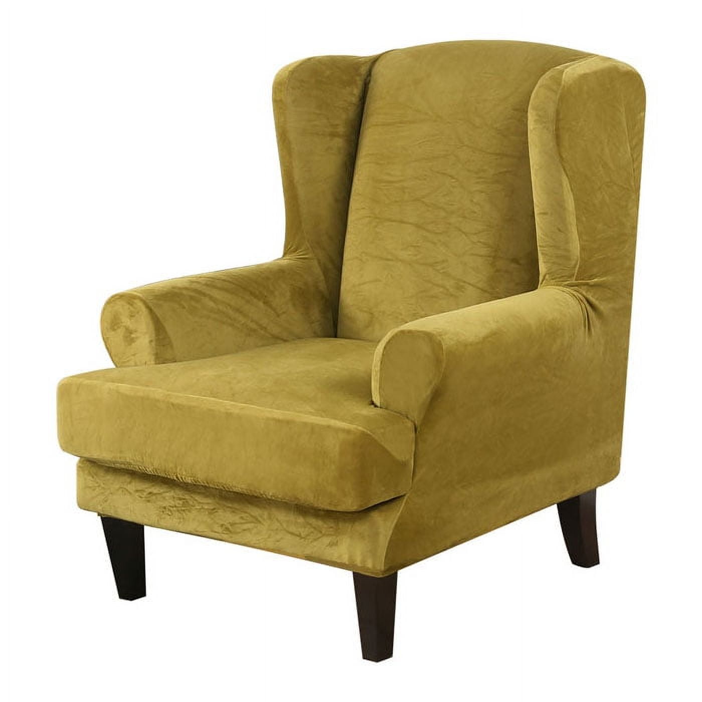 Topchances Stretch Wingback Chair Sofa Slipcover 2-Piece Velvet Plush Sofa Cover Furniture Protector Couch Soft with Elastic Bottom, Light Green