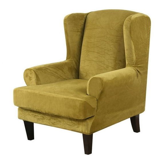 Topchances Stretch Wingback Chair Sofa Slipcover 2-Piece Velvet Plush Sofa Cover Furniture Protector Couch Soft with Elastic Bottom, Light Green