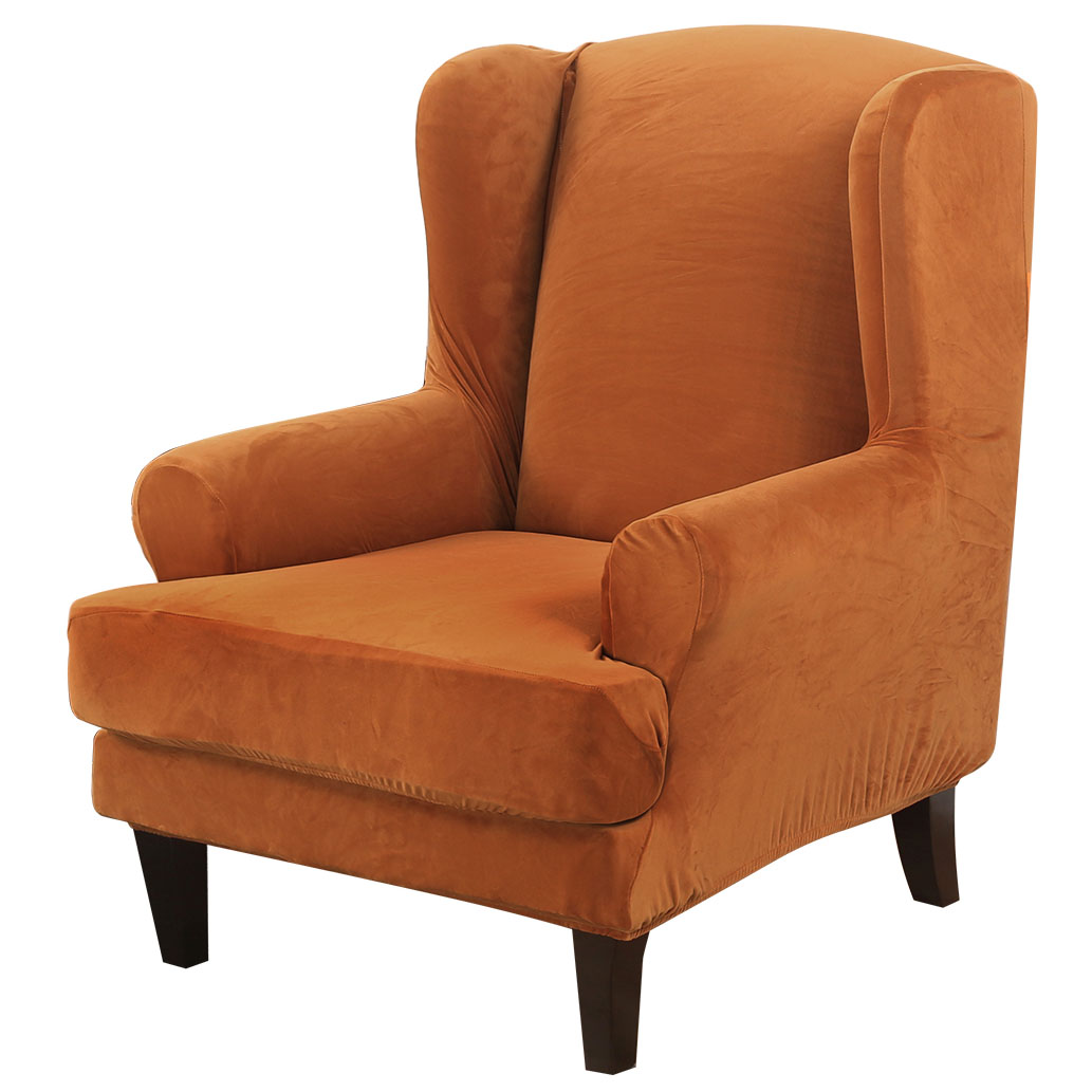 Topchances Stretch Wingback Chair Sofa Slipcover 2-Piece Velvet Plush Sofa Cover Furniture Protector Couch Soft with Elastic Bottom, Orange