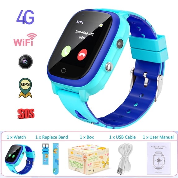 Topchances T5 Waterproof GPS Smart Watch for Kids, 4G Wifi Video Phone Call Camera SOS Alarm Geo-Fence Touch Screen Monitoring Health Steps Anti-Lost GPS Tracker Watches For Android IOS, Blue