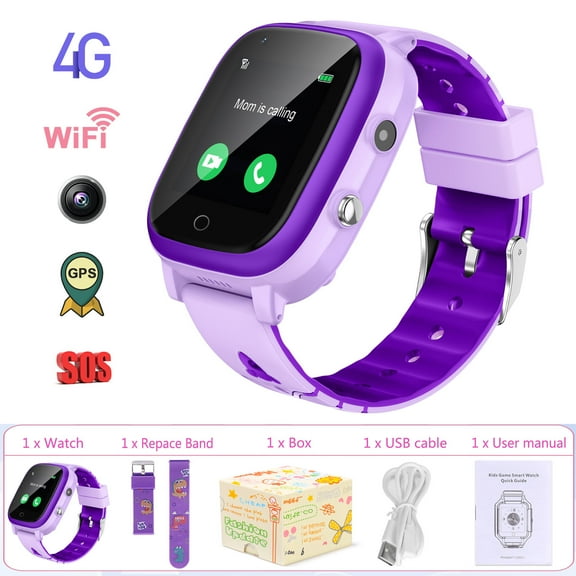 Topchances T5 Waterproof GPS Smart Watch for Kids, 4G Wifi Video Phone Call Camera SOS Alarm Geo-Fence Touch Screen Monitoring Health Steps Anti-Lost GPS Tracker Watches For Android IOS, Purple