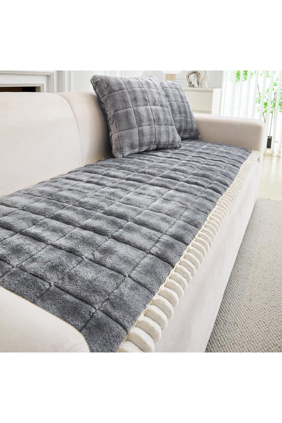 Velvet Couch Covers for Pets, Sofa Protector for Dogs Cats, Plush Quilted Couch Protective Cover, Pet Bed Mat Couch Cover (Dark Gray, 28x59 in)