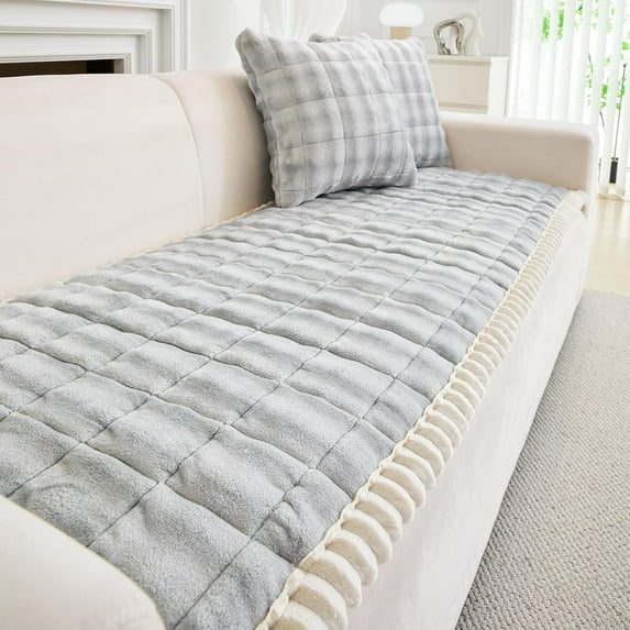Topchances Velvet Couch Covers for Pets, Sofa Protector for Dogs Cats, Plush Quilted Couch Protective Cover, Pet Bed Mat Couch Cover (Light Gray, 28x82 in)