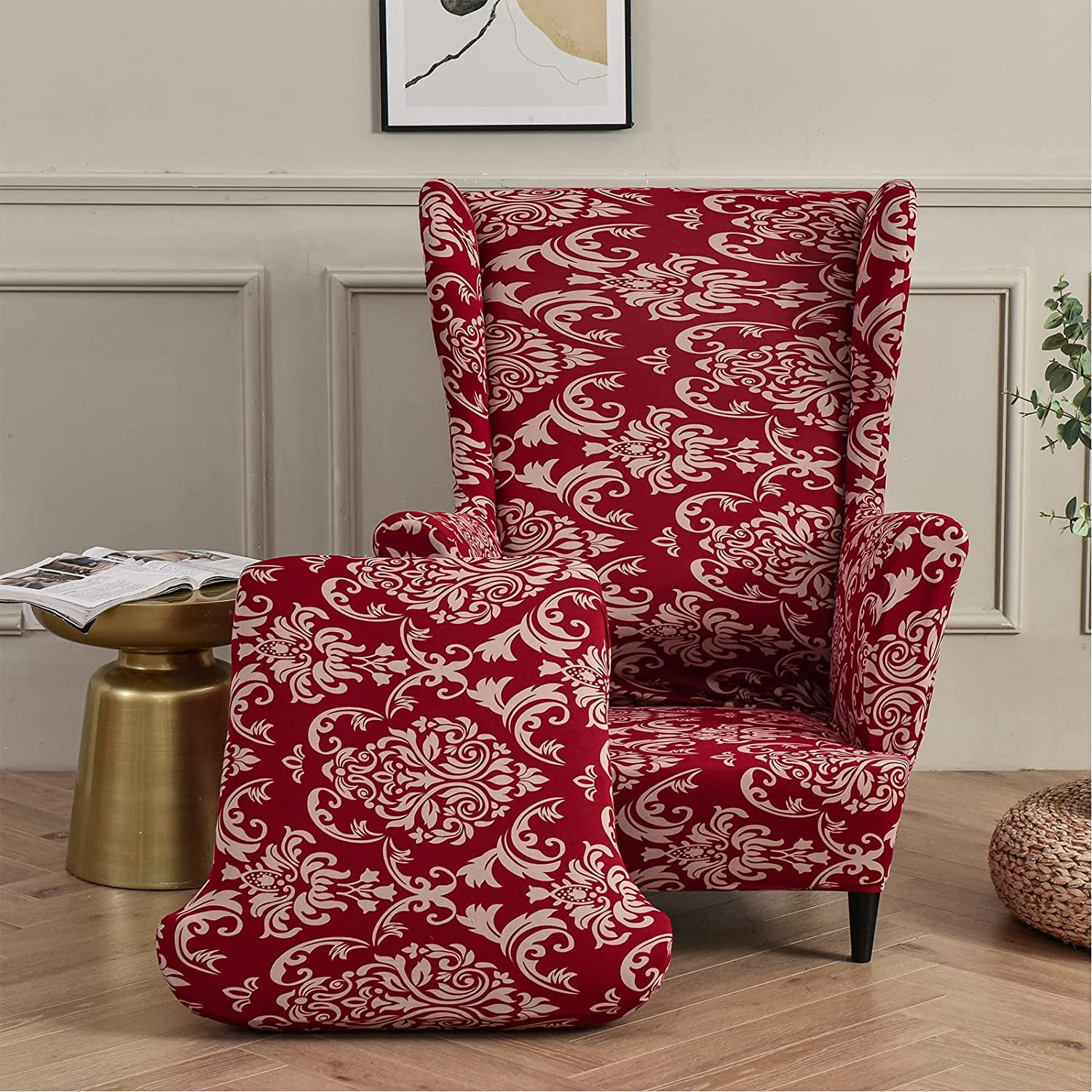 Xuanzyang Stretch Wingback Slipcover Dining Chair Jacquard Arm