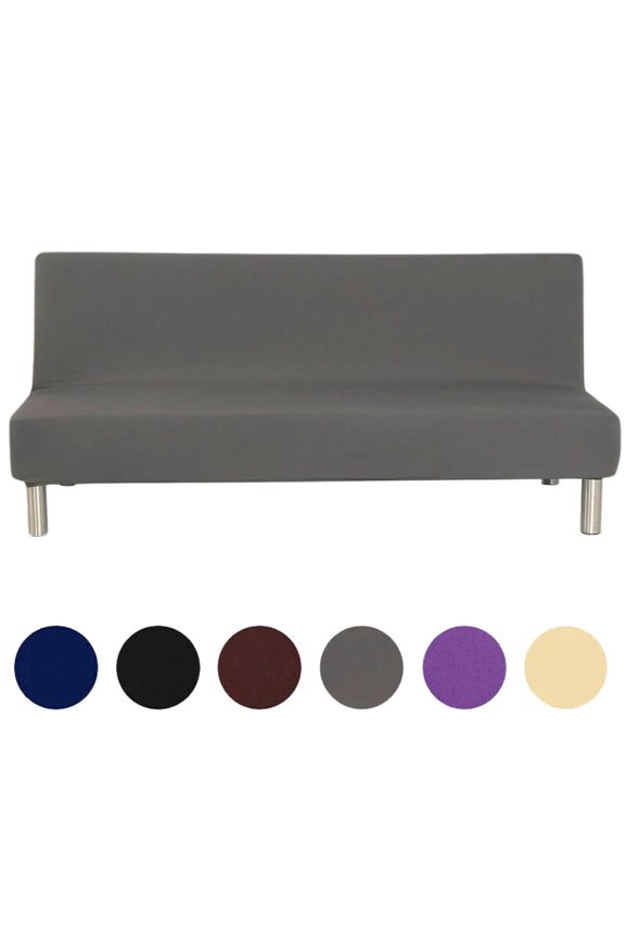s Stretch Sofa Bed Cover, Folding Armless Sofa Cover All-Inclusive Futon Slipcover Solid Color, Gray