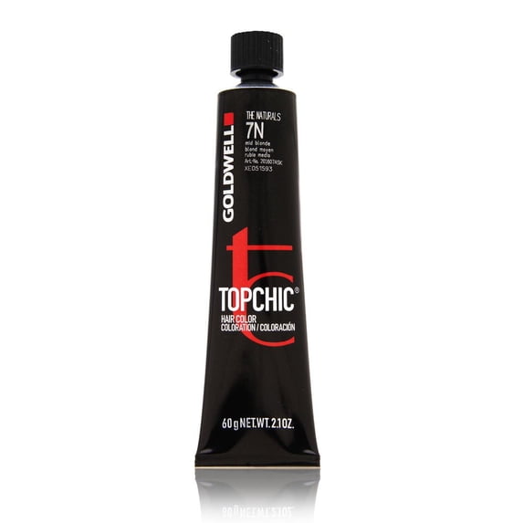 Goldwell Topchic 7N Mid Blonde Permanent Hair Color, 2 oz tube with hydrolyzed wheat protein