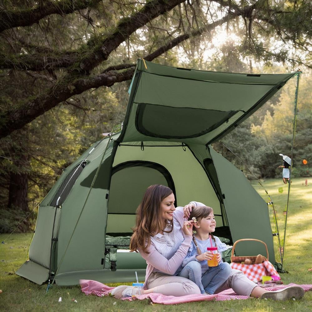 Topcobe 1-Person Folding Camping Tent with Sunshade and Air Mattress, Outdoor Camping Hiking Tent