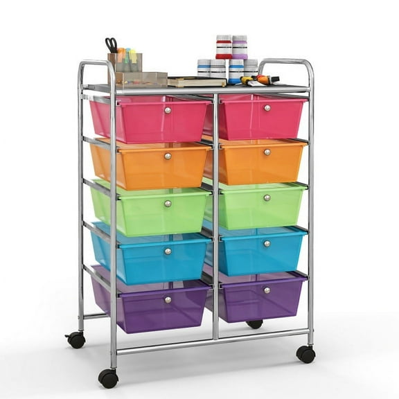 Topcobe 10-Drawer Rolling Storage Cart, Rolling Carts with Wheels for Kitchen, Living Room, Transparent Multicolor