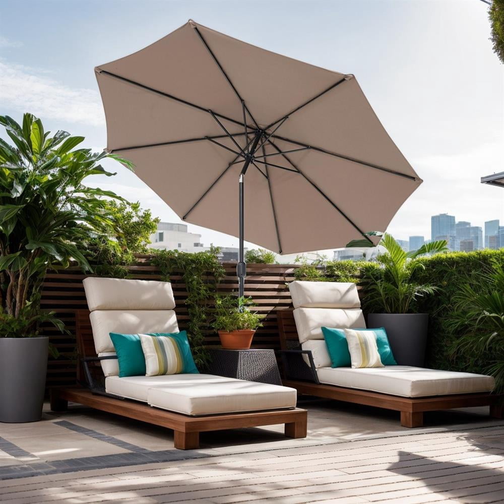 Topcobe 10 Feet Outdoor Patio Umbrella with Tilt Adjustment and Crank, Sunbrella Patio Umbrellas, Tan