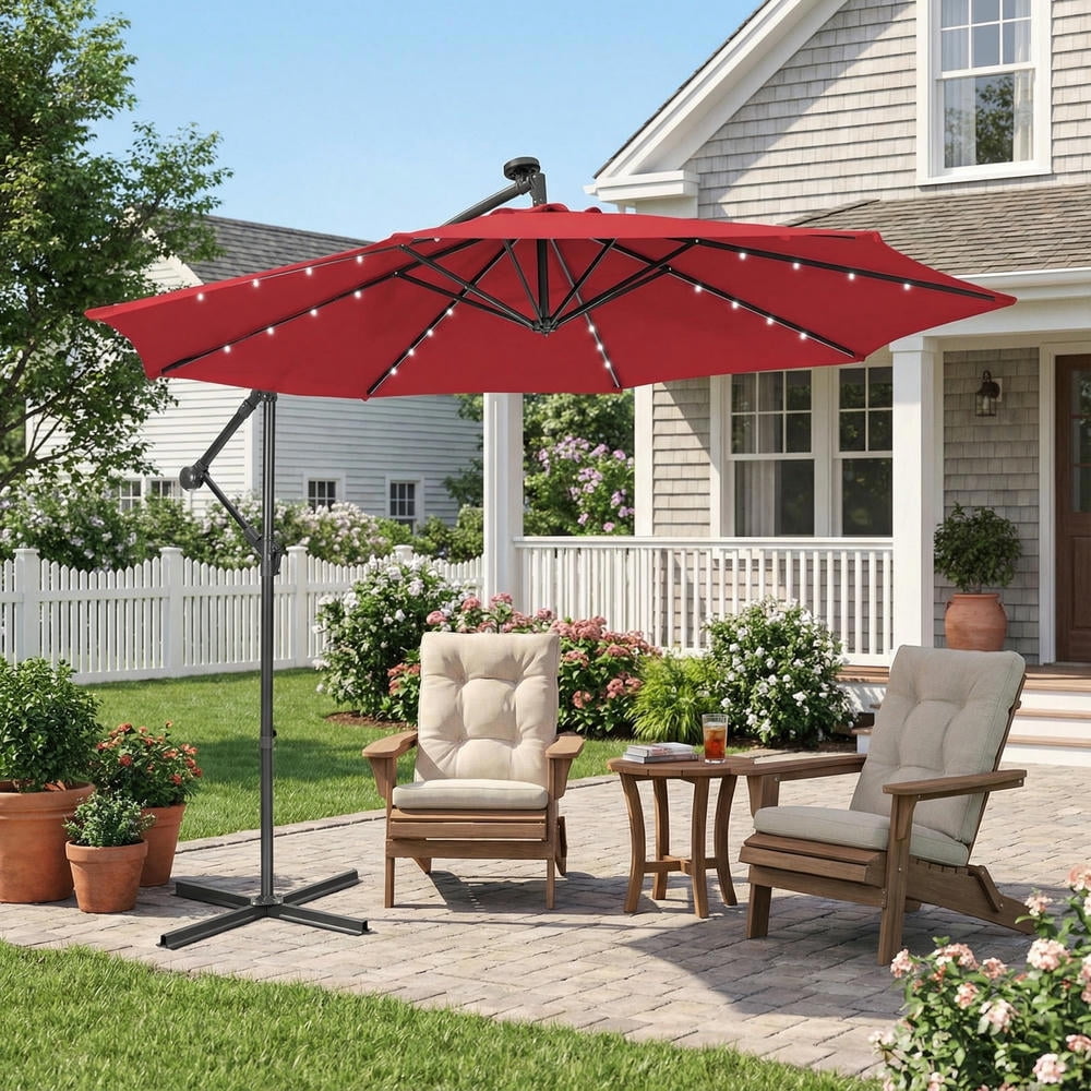 10 feet patio umbrellas Elm ft. Outdoor / Cantilever Hanging Umbrella This cantilever umbrella has a 360 Red 10 ft On Sale