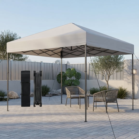 Topcobe 10 Ft x 10 Ft Pop-Up Canopy Tent with 3-Height Adjustment, UPF50+ Silver-Coated Oxford Fabric, Portable Carry Bag & 8 Wind Stakes – Blue, Grey, Pink, White, Yellow, Modern Patio Furniture
