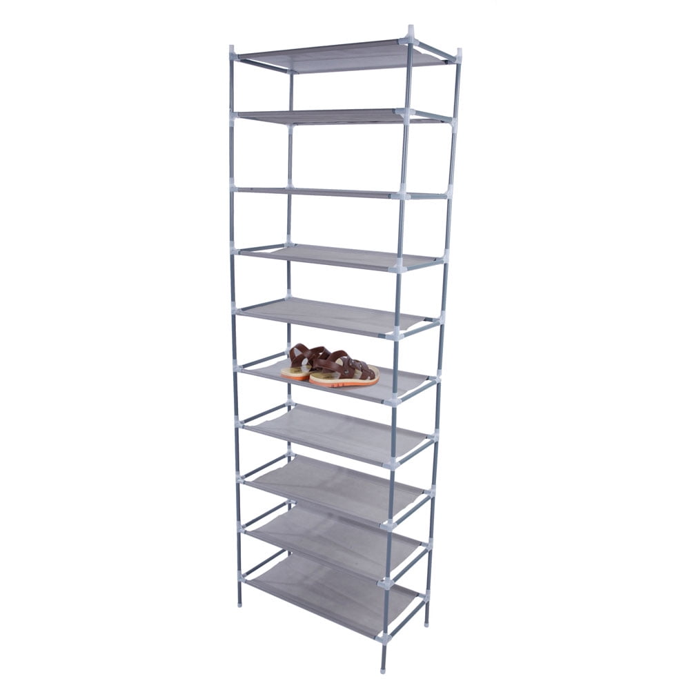 Topcobe 10-Tier Portable Shoe Rack, Steel And Non-Woven Fabric, Gray