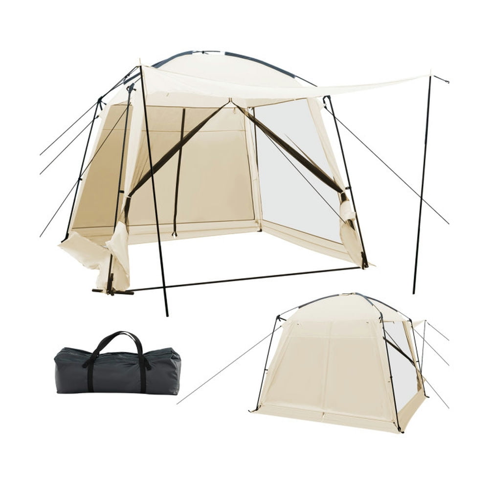 Topcobe 10 x 10 Feet Screened Canopy Tent w/ Vestibule and Zippered Door, Outdoor Traveling Tent-Beige