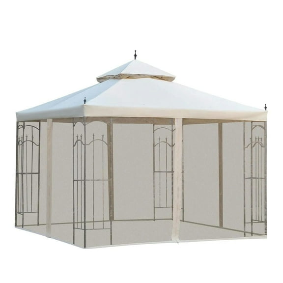 Topcobe 10' x 10' Patio Canopy Tent with Corner Frame Shelves, Double Roof Outdoor Canopy Tent Canopy Shelter with Netting, Tents for Parties, Outdoor Canopy, Shade Canopy, Patio Canopy, White