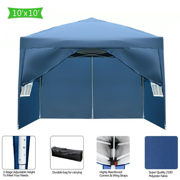 Topcobe 10' x 10' Pop up Canopy Tent, Easy Set up Canopy Tent, Canopy Tents for Outside, Waterproof Folding Two Doors & Two Windows Tents and Canopies with Carry Bag, Gazebo, Blue