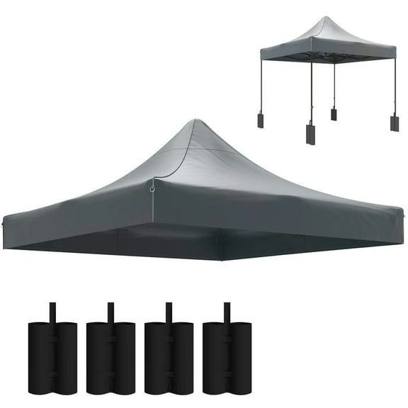 Topcobe 10' x 10' Replacement Canopy Top for Pop Up Canopy Tent with 4 Sand Bags, UPF50+ Protection, Outdoor Patio Canopy for Garden Backyard, Dark Gray