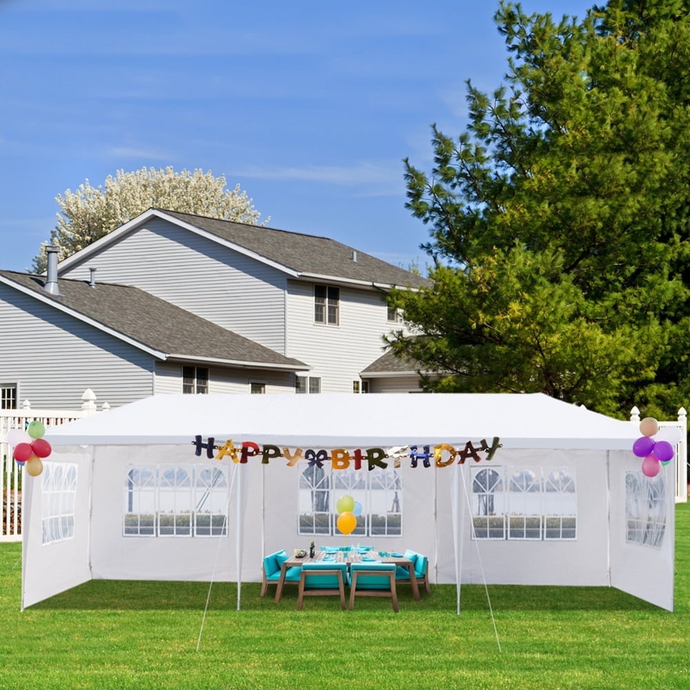 Topcobe 10' x 30' Outdoor Canopy Gazebo with 5 Sidewalls, Wedding Party Tent for BBQ Camping, White Topcobe 10' x 30' Outdoor Canopy Gazebo with 5 Sidewalls, Wedding Party Tent for BBQ Camping, White