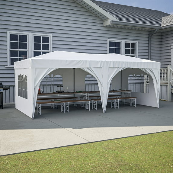 Topcobe 10'x20' Heavy Duty Carport Car Pop Up Canopy Garage Outdoor Boat Shelter Party Tent with Sidewalls and Rollable Windows, Camping Picnic Party Deck Yard Events, White