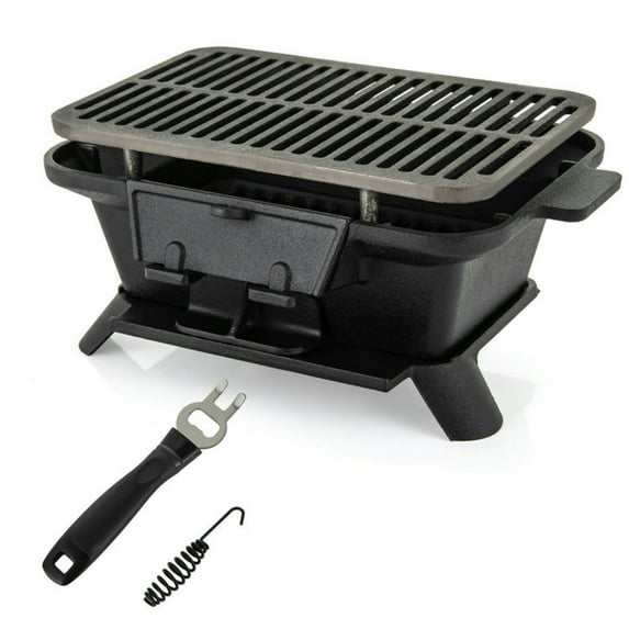 Topcobe 100% Cast Iron Hibachi Grill with Grill Grate Lifter, Outdoor Patio Furniture