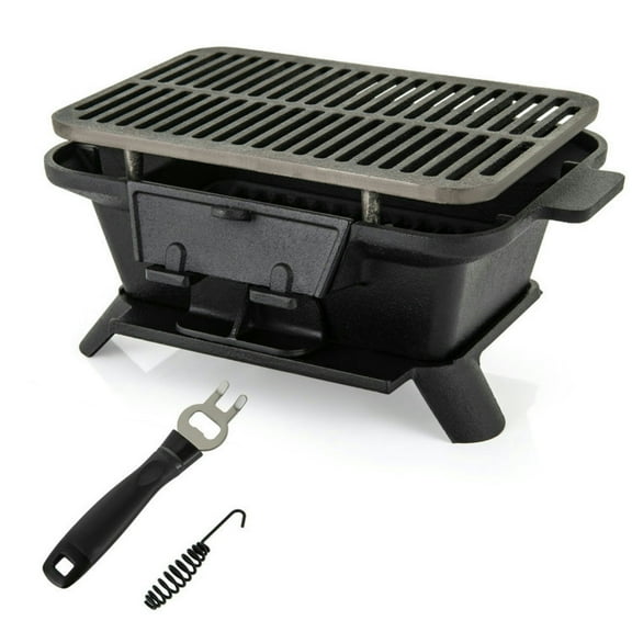Topcobe 100% Cast Iron Hibachi Grill with Grill Grate Lifter, Outdoor Patio Furniture