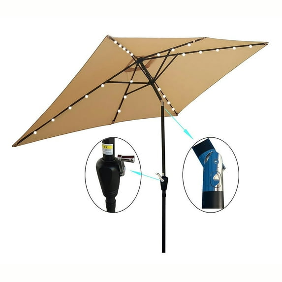 Topcobe 10x6.5Ft Solar LED Lighted Rectangular Patio Umbrella, Outdoor Patio Umbrella, Outdoor Table Umbrella for Balcony, Yard, Backyard, Brown