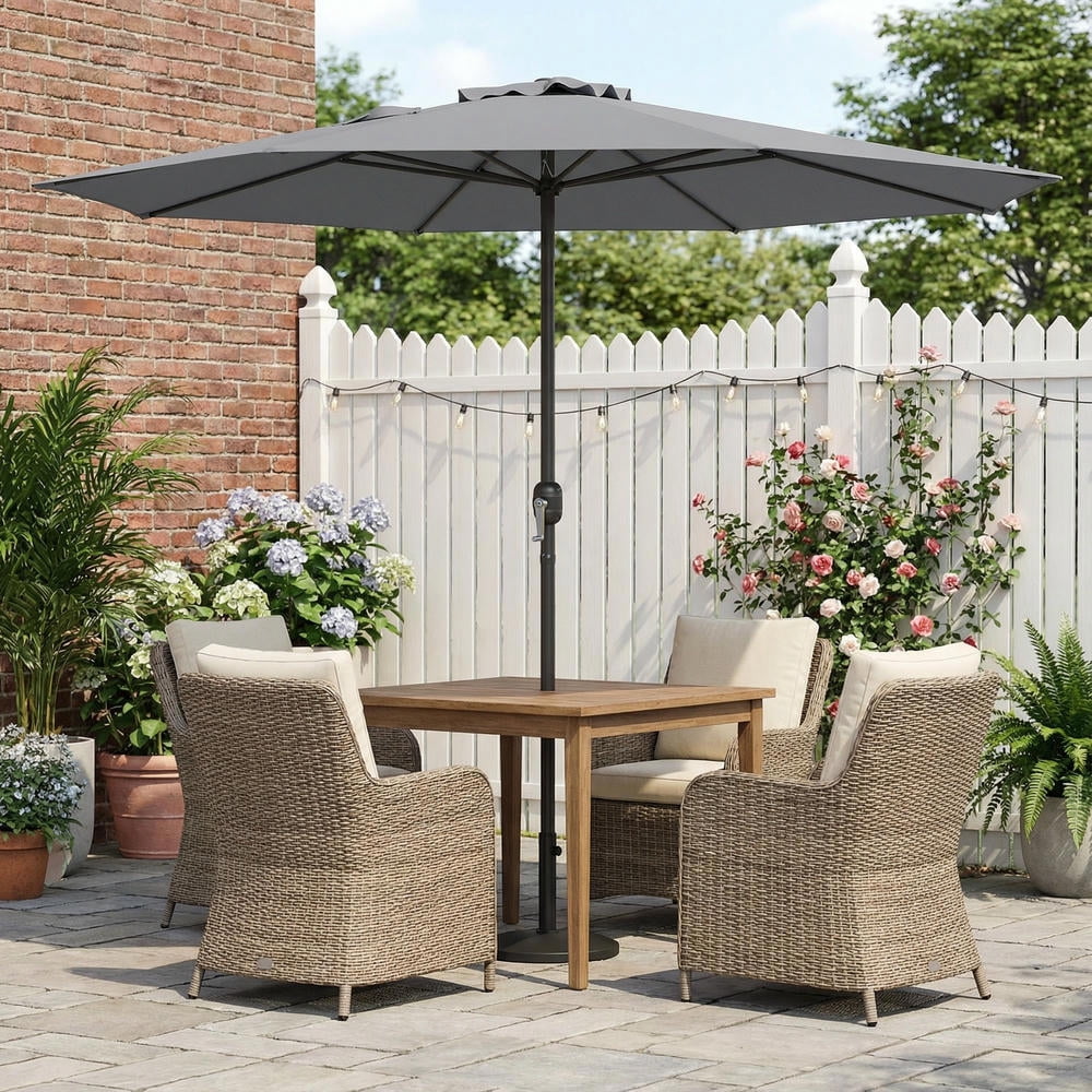 Topcobe 12 Feet Patio Umbrella with Crank Handle and 8 Sturdy Ribs, Outdoor Patio Table Umbrella for Garden Backyard Pool Deck-Gray