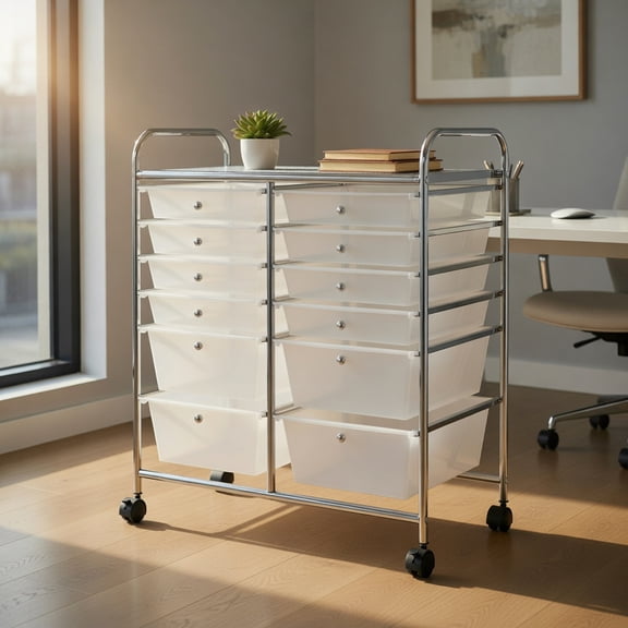 Topcobe 12 Storage Drawer Organizer Bins Rolling Cart, Rolling Carts with Wheels for Kitchen, Living Room