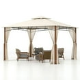thumbnail image 1 of Topcobe 12 x 10 Feet Outdoor Patio Canopy with Netting and 2-Tier Canopy Roof, Patio Canopy Shade Cover-Beige, 1 of 1