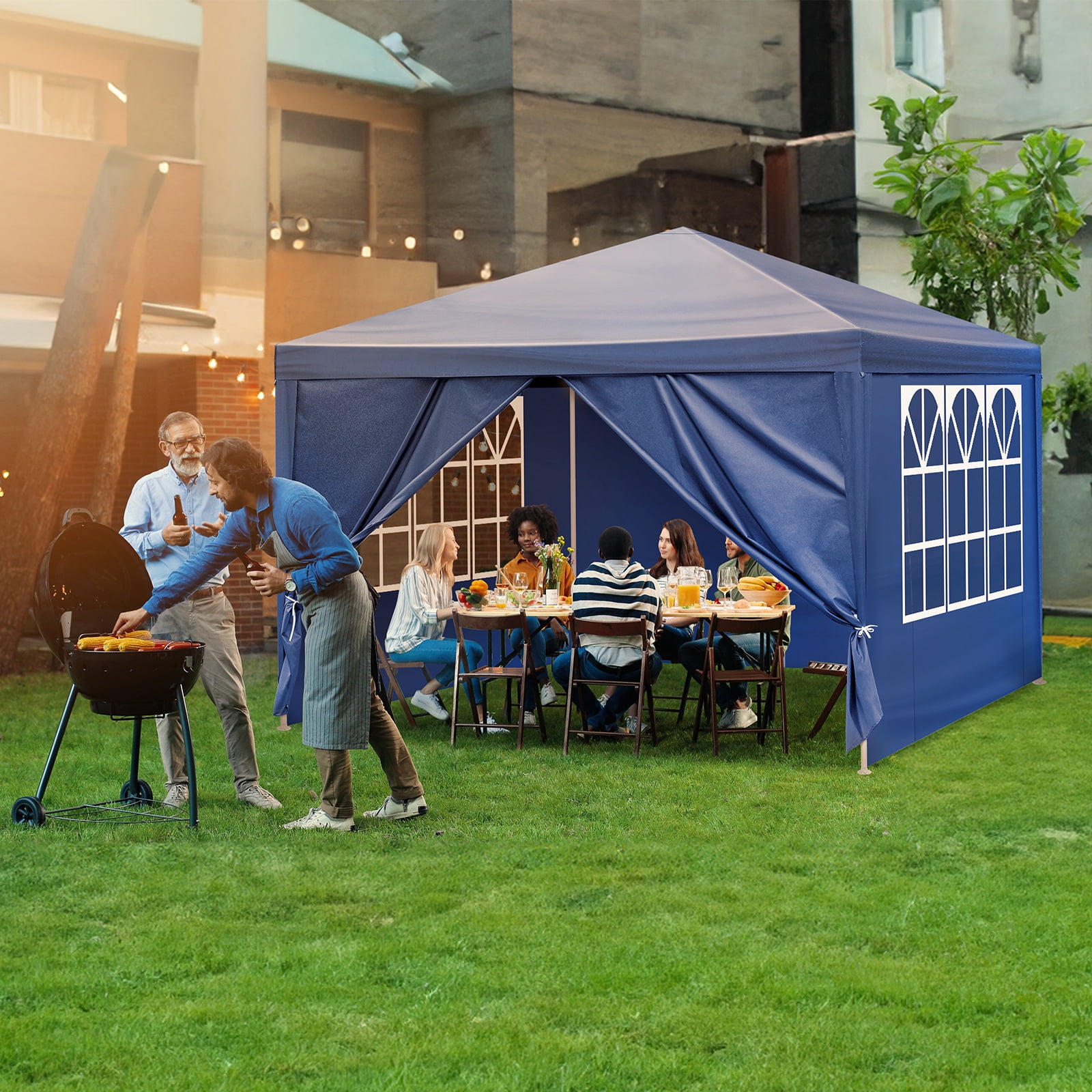 Topcobe 120" x120" Large Party Tent, Events Shelter Canopy Patio Canopy with 4 Side Walls, Shade Shelter for Weddings, Picnic, Blue