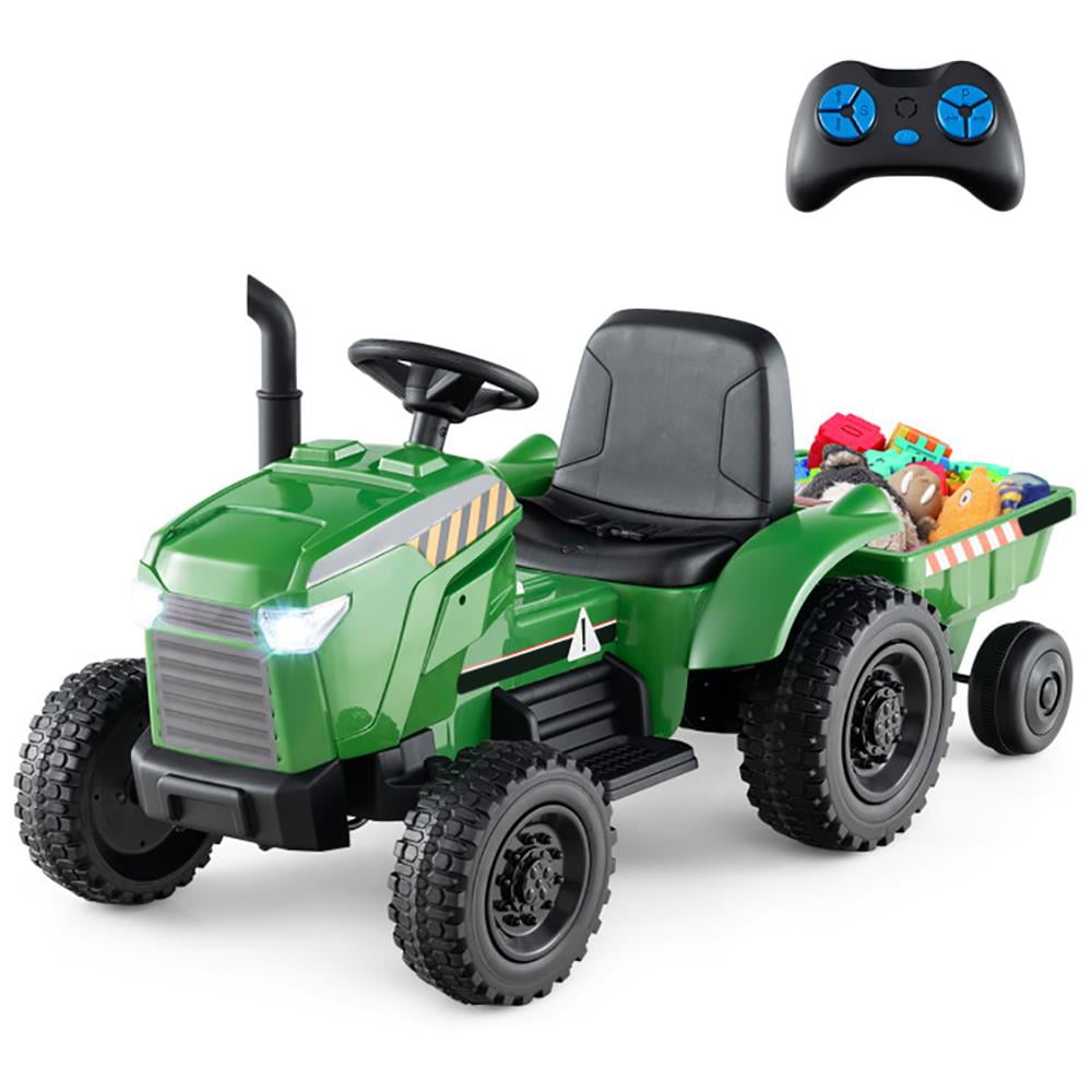 Topcobe 12V 2-in-1 Kids Ride On Tractor with Trailer and 3-Gear Shift, Kid's Toys for Indoor Outdoor, Ideal Gift for Toddlers-Grayish Green Topcobe 12V 2-in-1 Kids Ride On Tractor with Trailer and 3-Gear Shift, Kid's Toys for Indoor Outdoor, Ideal Gift for Toddlers-Grayish Green