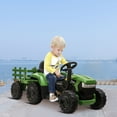 thumbnail image 1 of Topcobe 12V Battery-Powered Toy Tractor with Trailer and 35W Dual Motors, 3-Gear-Shift Ground Loader Ride On with LED Lights and USB Audio Functions, Dark Green, 1 of 13