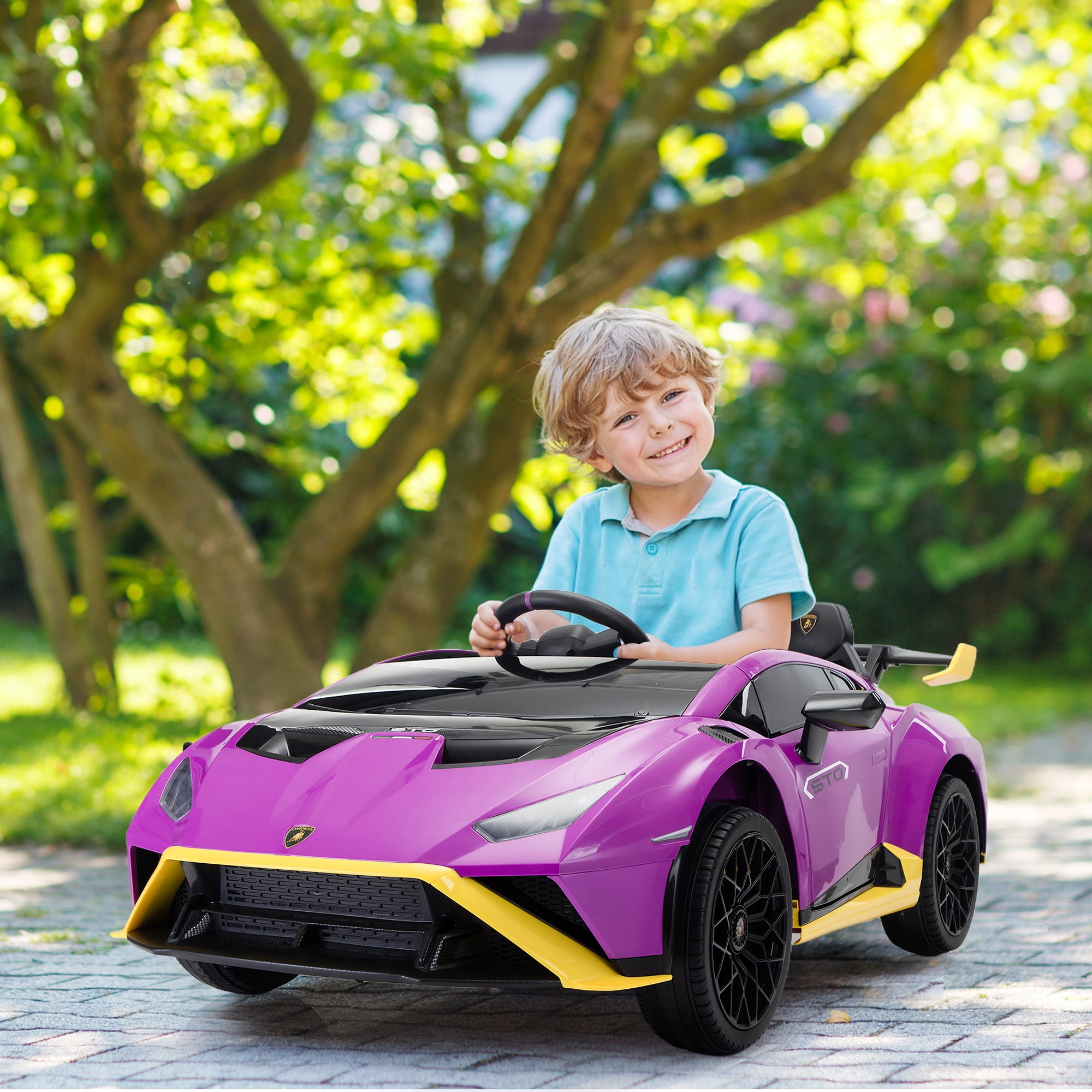 12V Purple Lamborghini STO Kids Ride-On Car with Remote Control