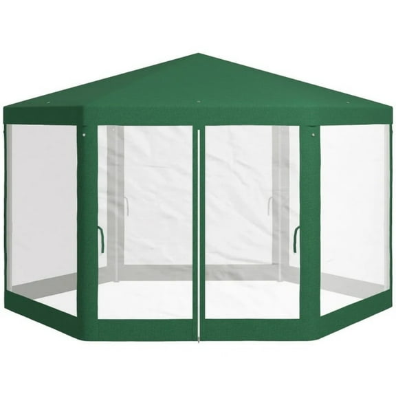 Topcobe 13' x 11' Outdoor Party Tent, Hexagon Sun Shade Shelter Canopy w/ Protective Mesh Sidewalls, Ropes & Stakes, Outdoor Patio Canopy for Garden Backyard, Green
