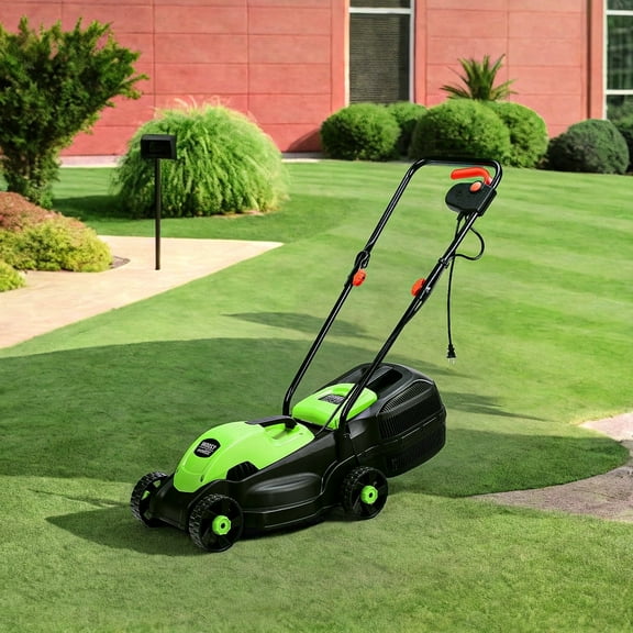 Topcobe 14 inch Electric Push Lawn Corded Mower with Grass Bag for Garden, Yard, Electric Lawn Mower, Simple and Efficient, Green