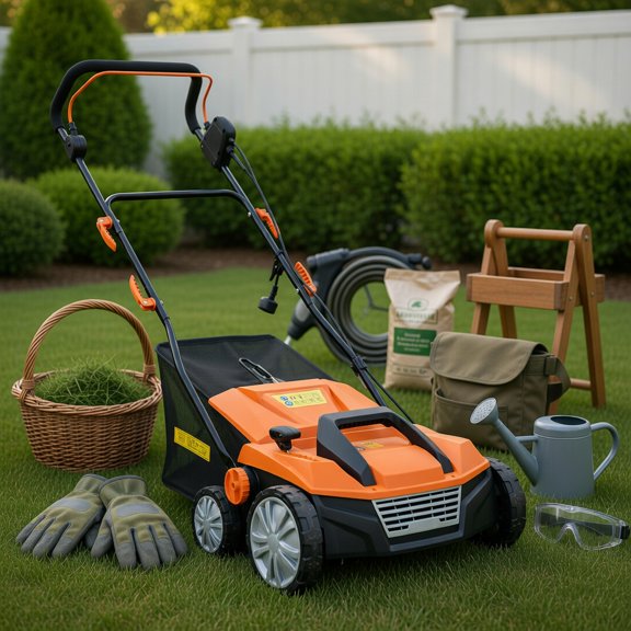Topcobe 15 Inch 13 Amp Electric Scarifier with Collection Bag and Removable Blades, Tools for Garden, Practical, High Quality, Orange