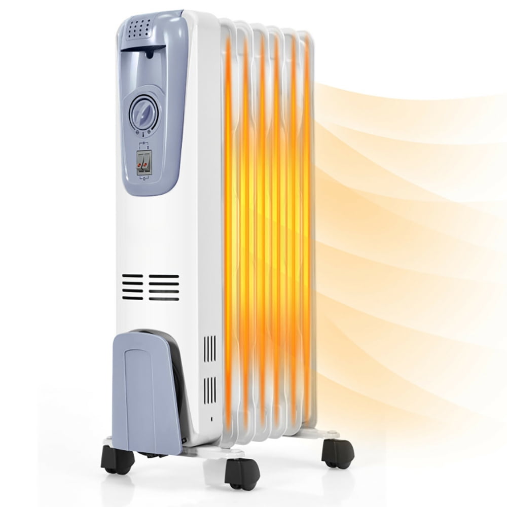 Topcobe 1500W Oil Filled Radiator with Thermostat and 4 Bottom Wheels, Easy-Mount Heater for Indoor Use, Energy Efficient, Safety, White