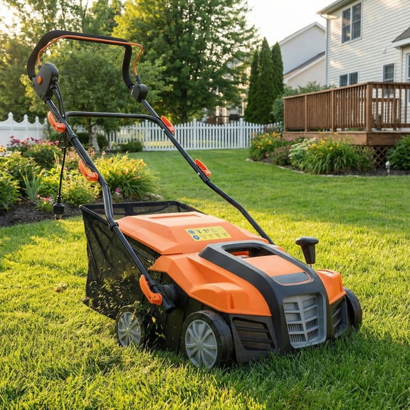 Topcobe 16" Electric Lawn Dethatcher and Scarifier with Collection Bag, Walk Behind for Yard Lawn Garden Care, Orange