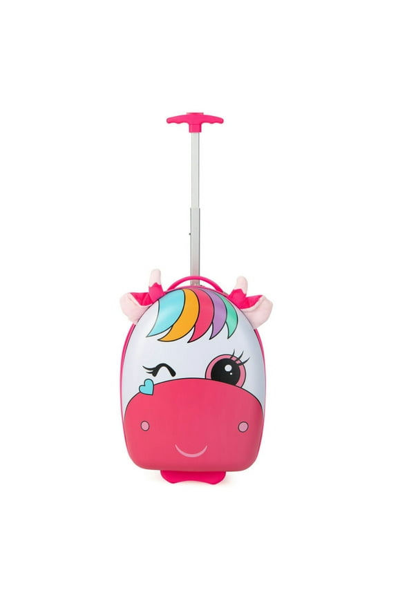 16" Kids Rolling Luggage with 2 Flashing Wheels and Telescoping Handle, Kids Carry on Luggage with Wheels, Pink